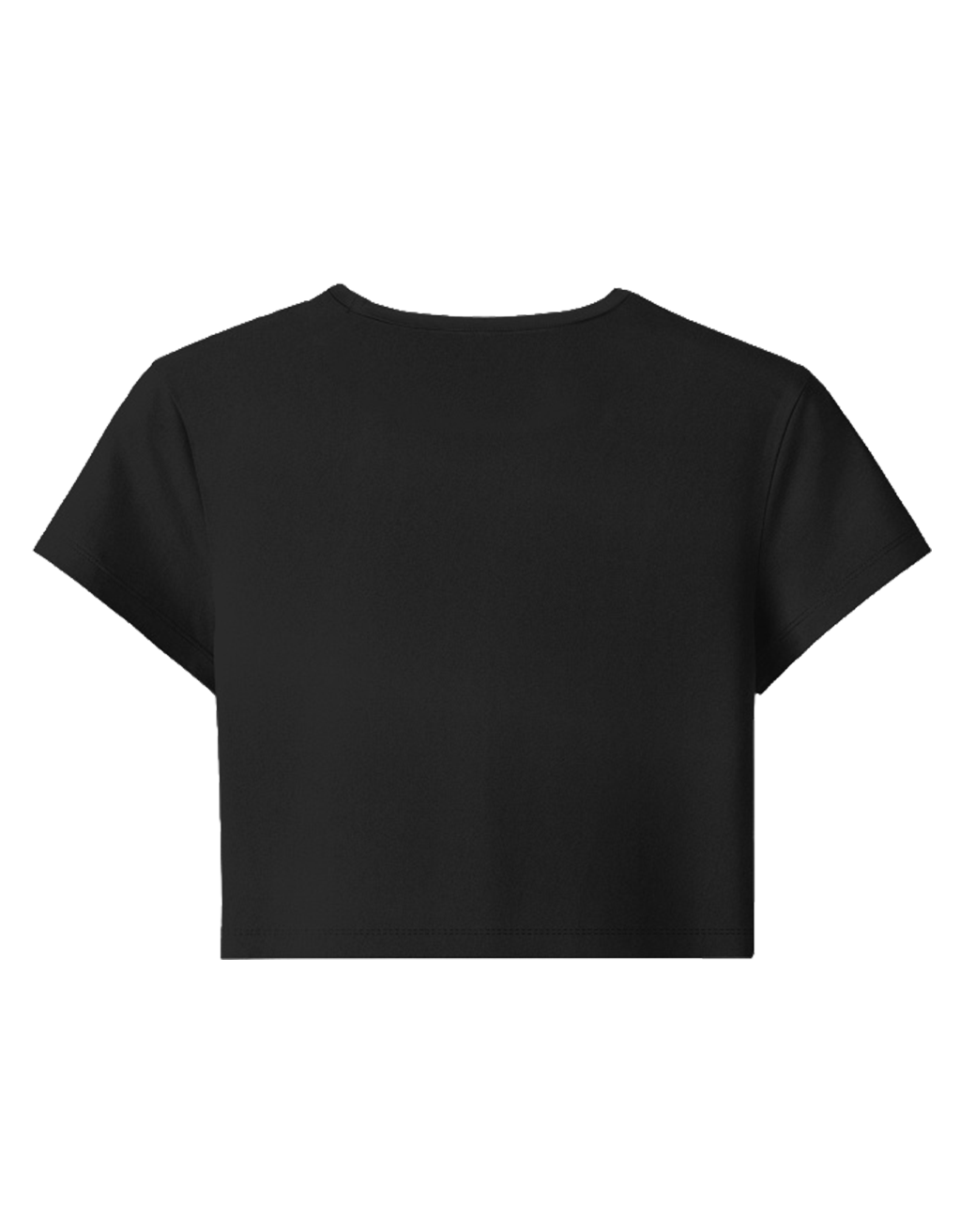 Black fitted crop top on a transparent background
