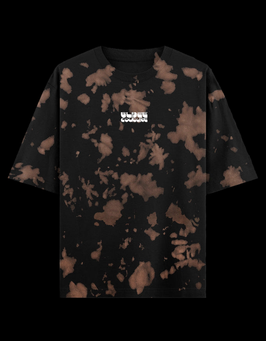 Black and brown tie-dye t-shirt with a Blaze Couture embroidered logo on a black background