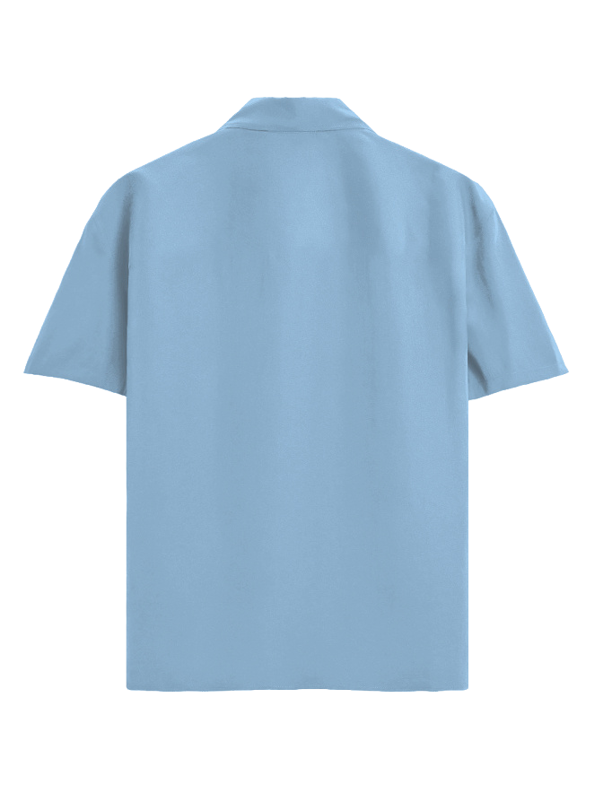 A light blue short-sleeve button-up shirt shown from the back