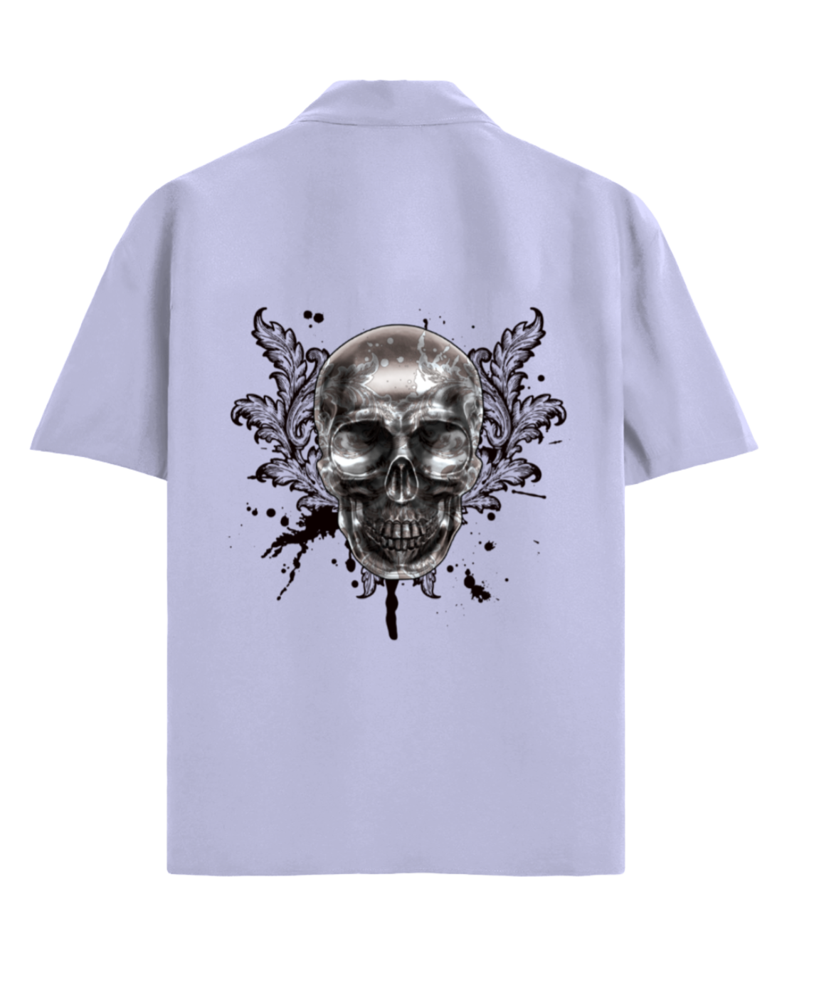 Light purple oversized shirt with a skull and floral design on the back