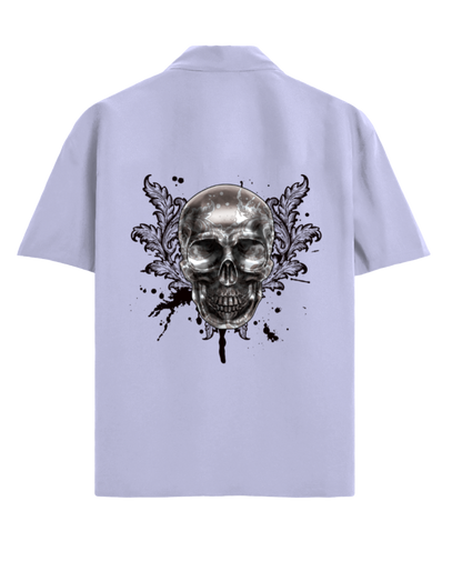 Light purple oversized shirt with a skull and floral design on the back