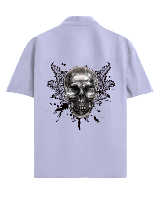 Light purple oversized shirt with a skull and floral design on the back