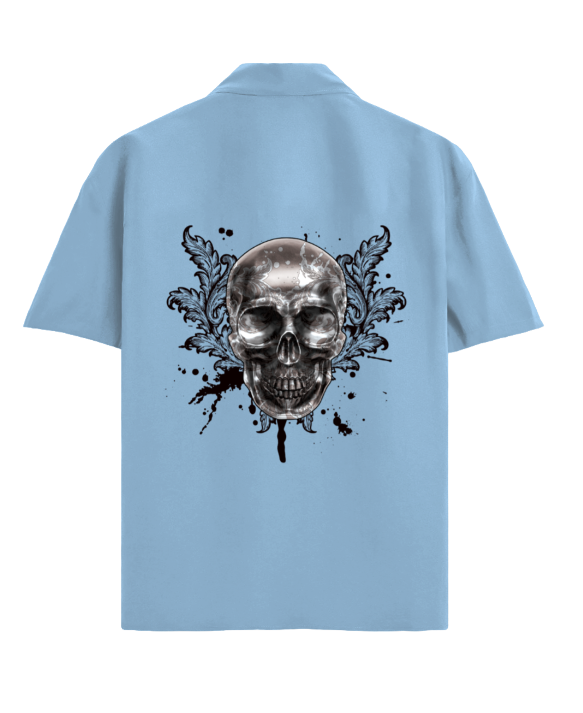 Light blue oversized shirt with a skull design on the back
