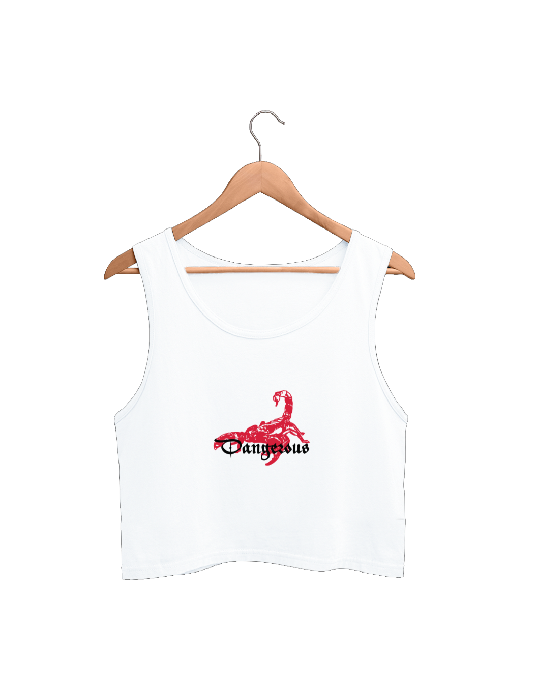 White sleeveless tank top with red and black design scorpion design