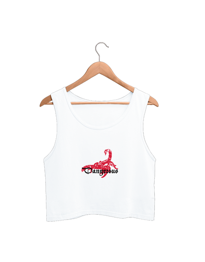 White sleeveless tank top with red and black design scorpion design