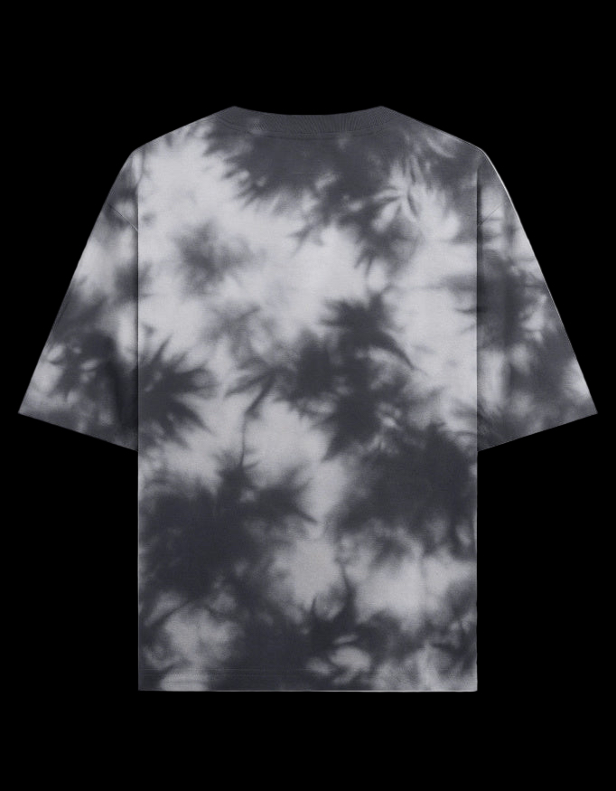 Back of Black and brown tie-dye t-shirt with a Blaze Couture embroidered logo on a black background