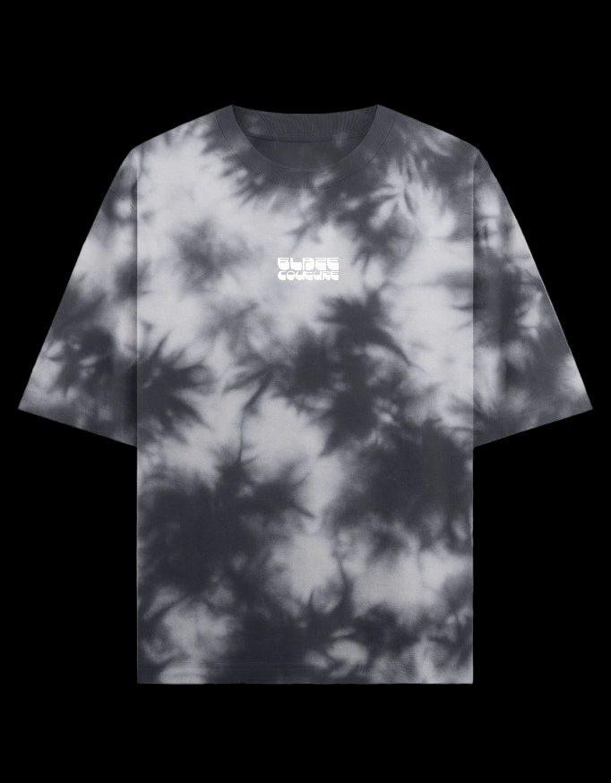 Grey tie-dye t-shirt with a Blaze Couture embroidered logo on a black background