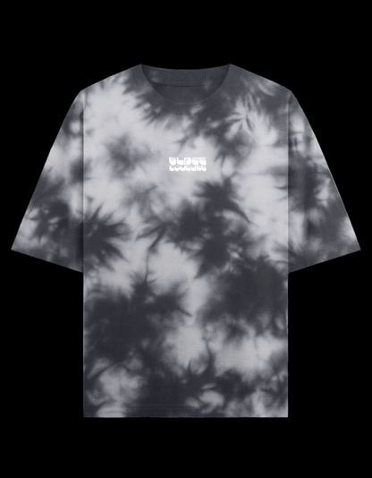 Grey tie-dye t-shirt with a Blaze Couture embroidered logo on a black background