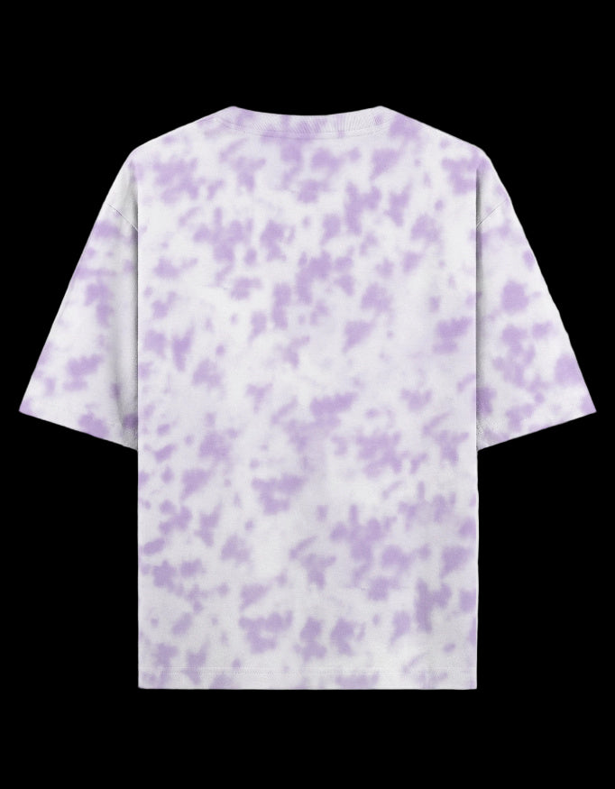 Lavender and white tie-dye t-shirt with a Blaze Couture embroidered logo on a black background