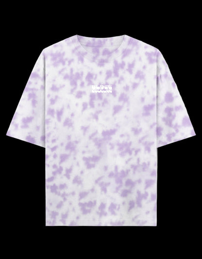 lavender and white tie-dye t-shirt with a Blaze Couture embroidered logo on a black background